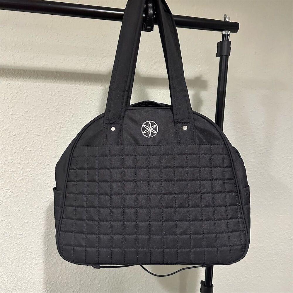 GAIAM Women's Quilted Yoga Tote Bag Black with Multifunction Compartment
